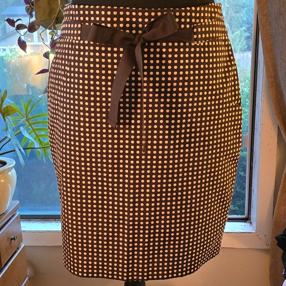 The Limited Black with White Polka Dot Pencil Skirt with Waist Tie